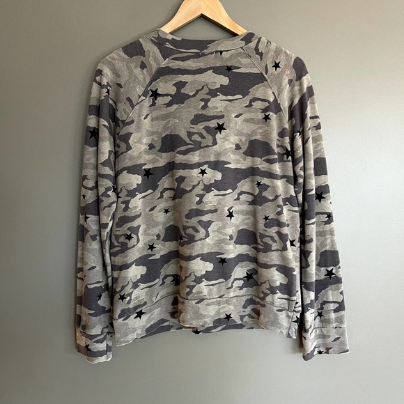 Monrow Camo Lace Up Pullover‎ Star Dusty Green Tea Sweatshirt Size Medium - Picture 13 of 16